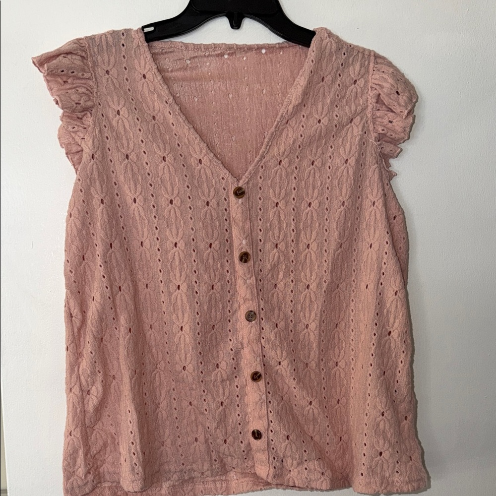 Pink Eyelet Button-Down Top